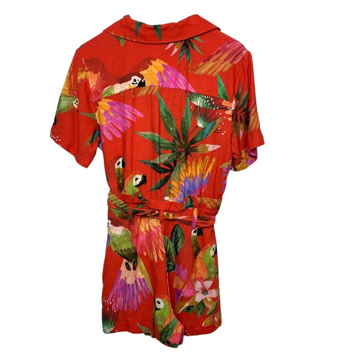 Farm Rio Red Macaw Romper Small Tropical Print