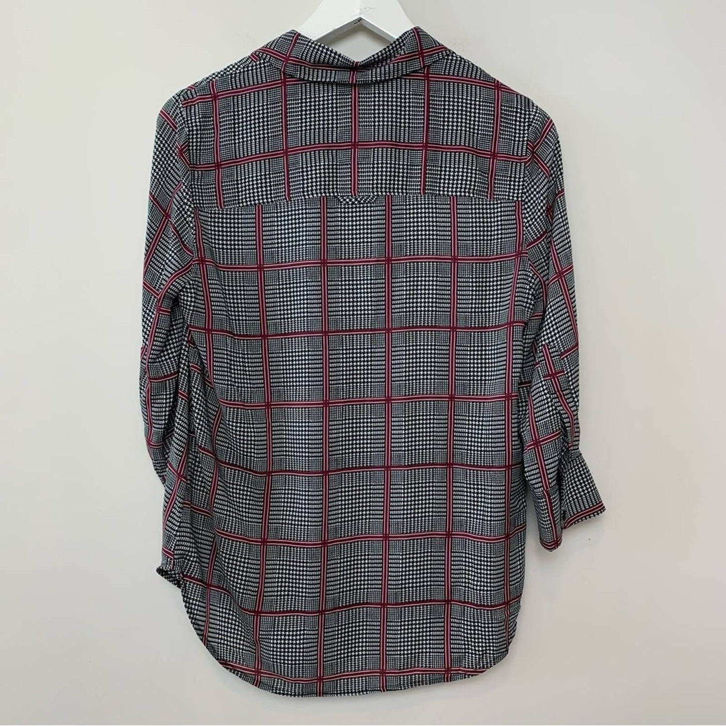 L'Agence Nina Check Printed Blouse Small Plaid Twee Button Down Collared Shirt