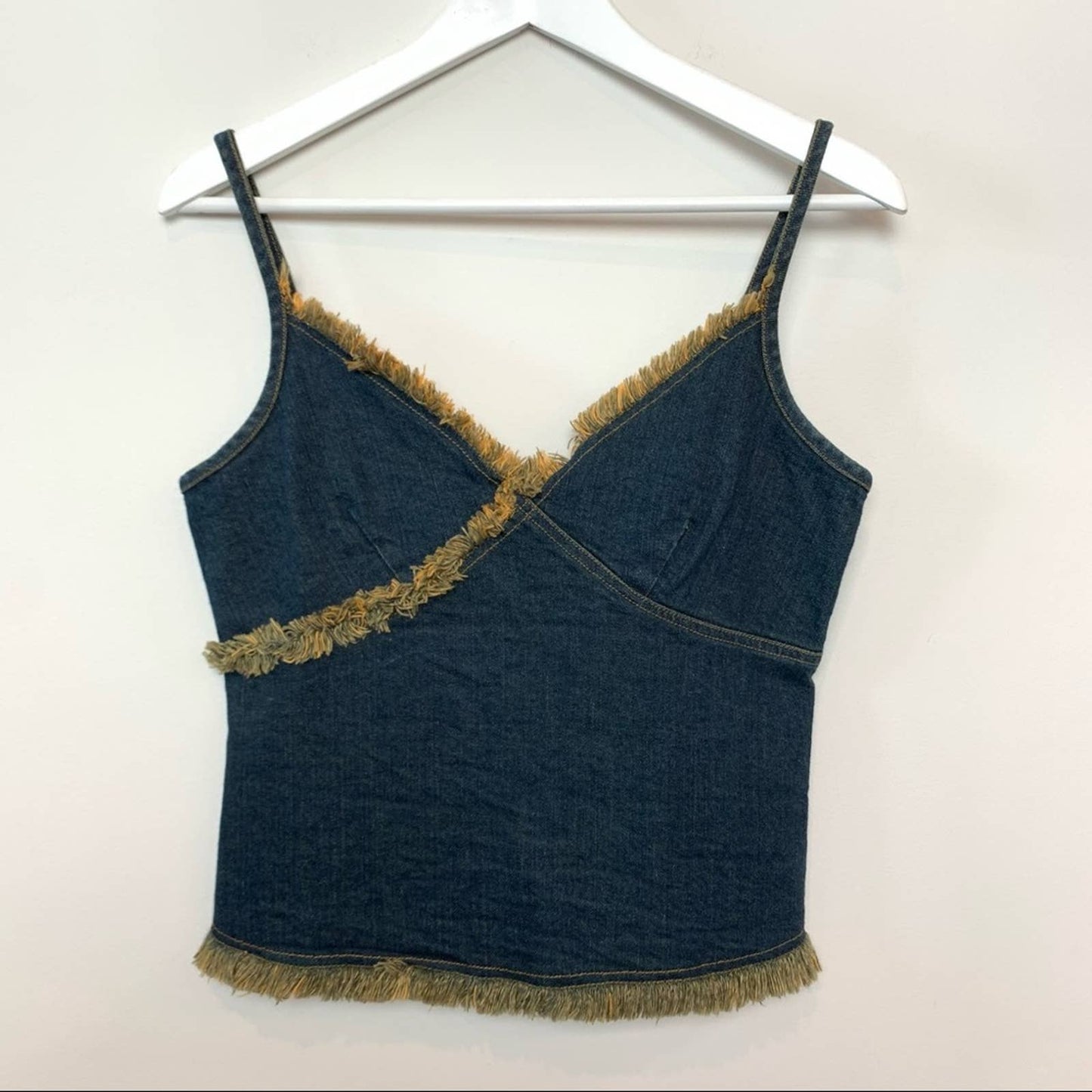 Y2K Blue Port Denim Jean Crop Top Open Back Cotton Medium Sleeveless