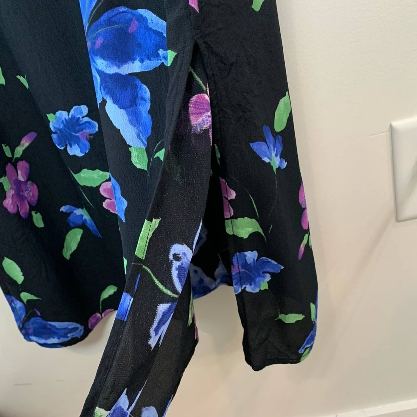 Vintage 90s Carol Anderson Black Floral Maxi Midi Dress XS Petite Blue Purple