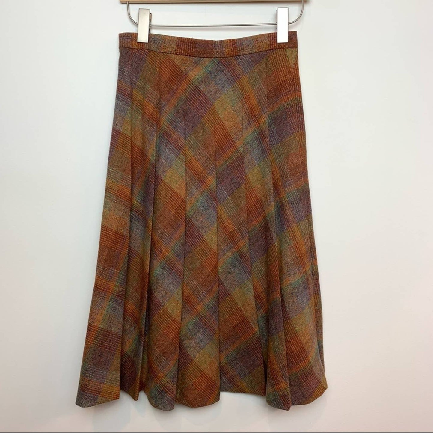 Vintage 60s 70s Patty Woodard Skirt Suit Blazer Wool Plaid Rainbow Pleated