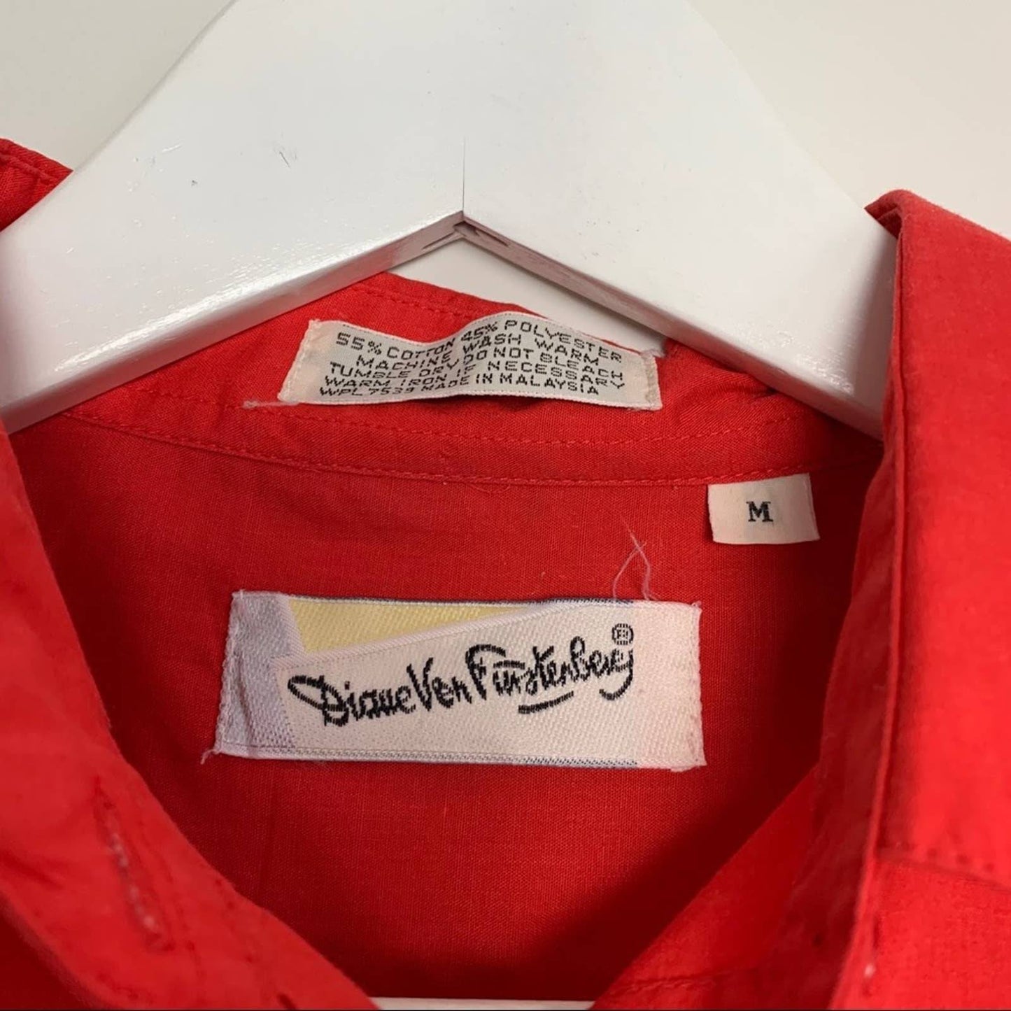 80s Diane Von Furstenberg Button Down Collared Shirt Size Medium Red Orange