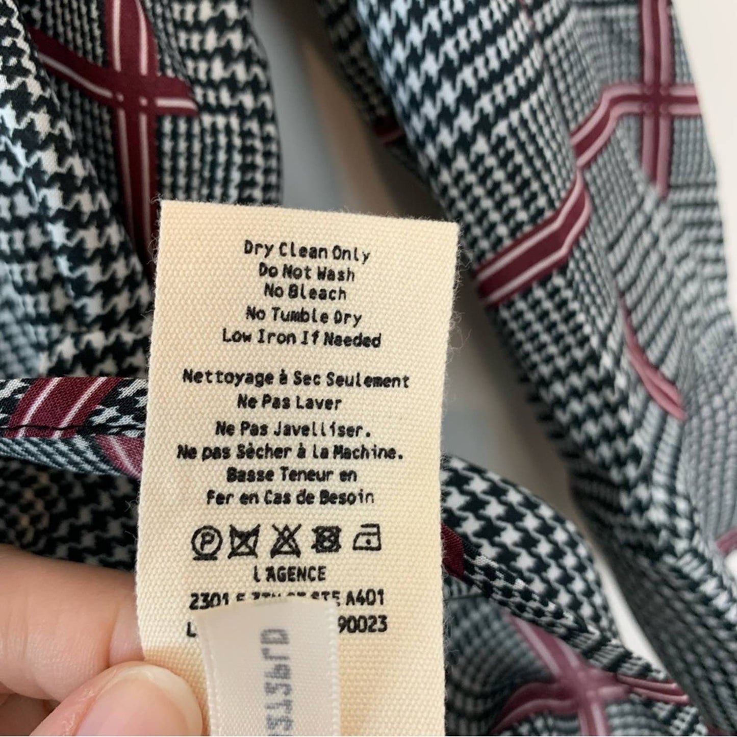 L'Agence Nina Check Printed Blouse Small Plaid Twee Button Down Collared Shirt