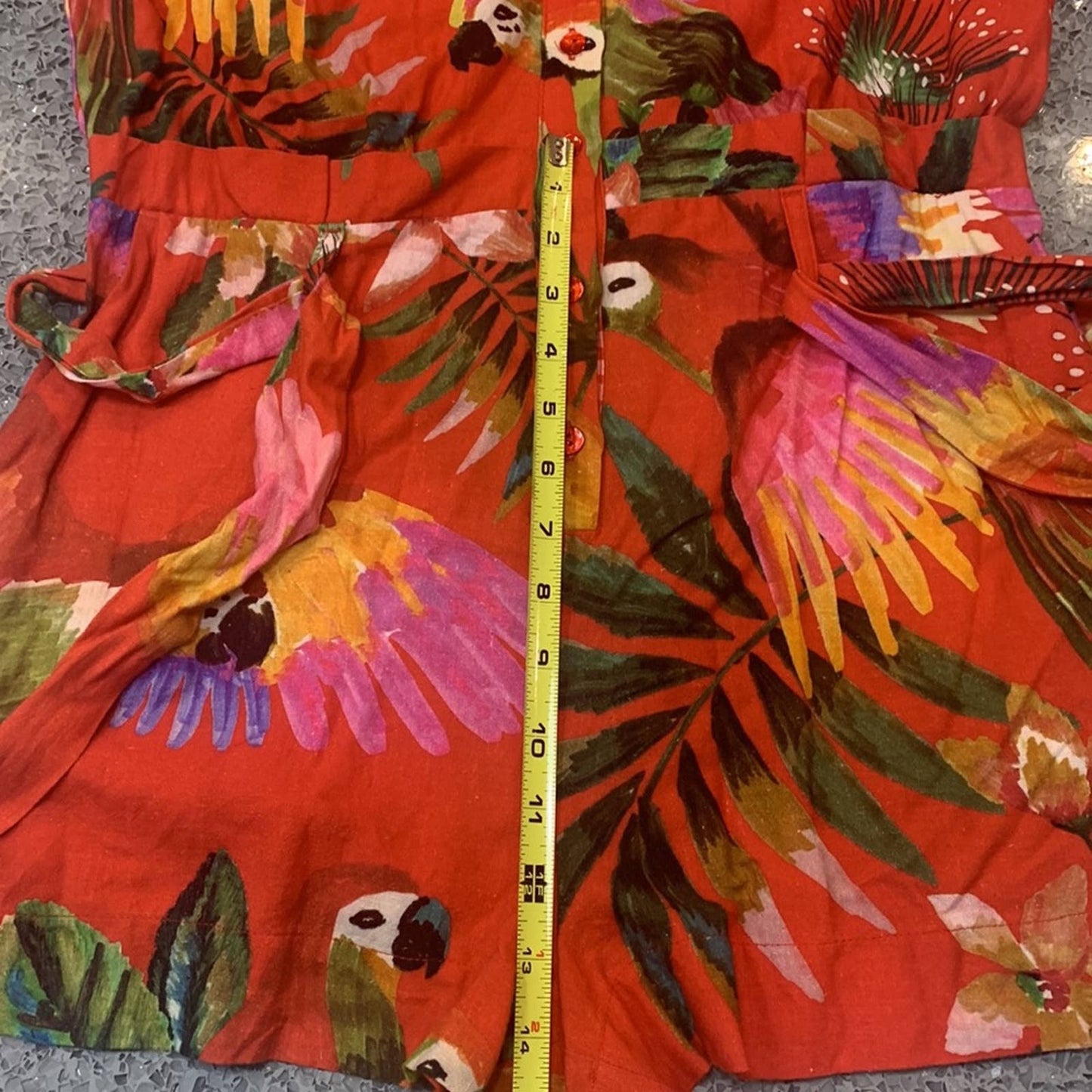 Farm Rio Red Macaw Romper Small Tropical Print