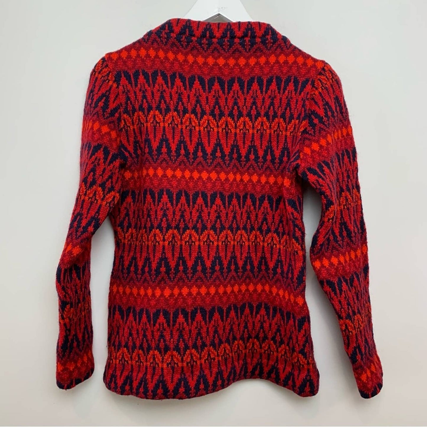 Vintage Nordic Fair Isle Sweater Boatneck Pullover Chunky Knit XS
