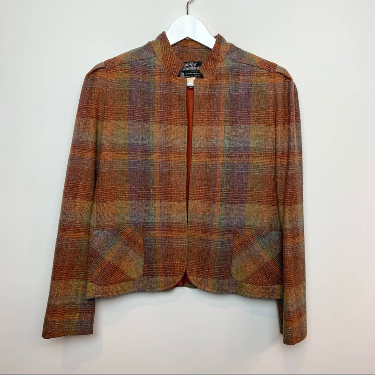Vintage 60s 70s Patty Woodard Skirt Suit Blazer Wool Plaid Rainbow Pleated