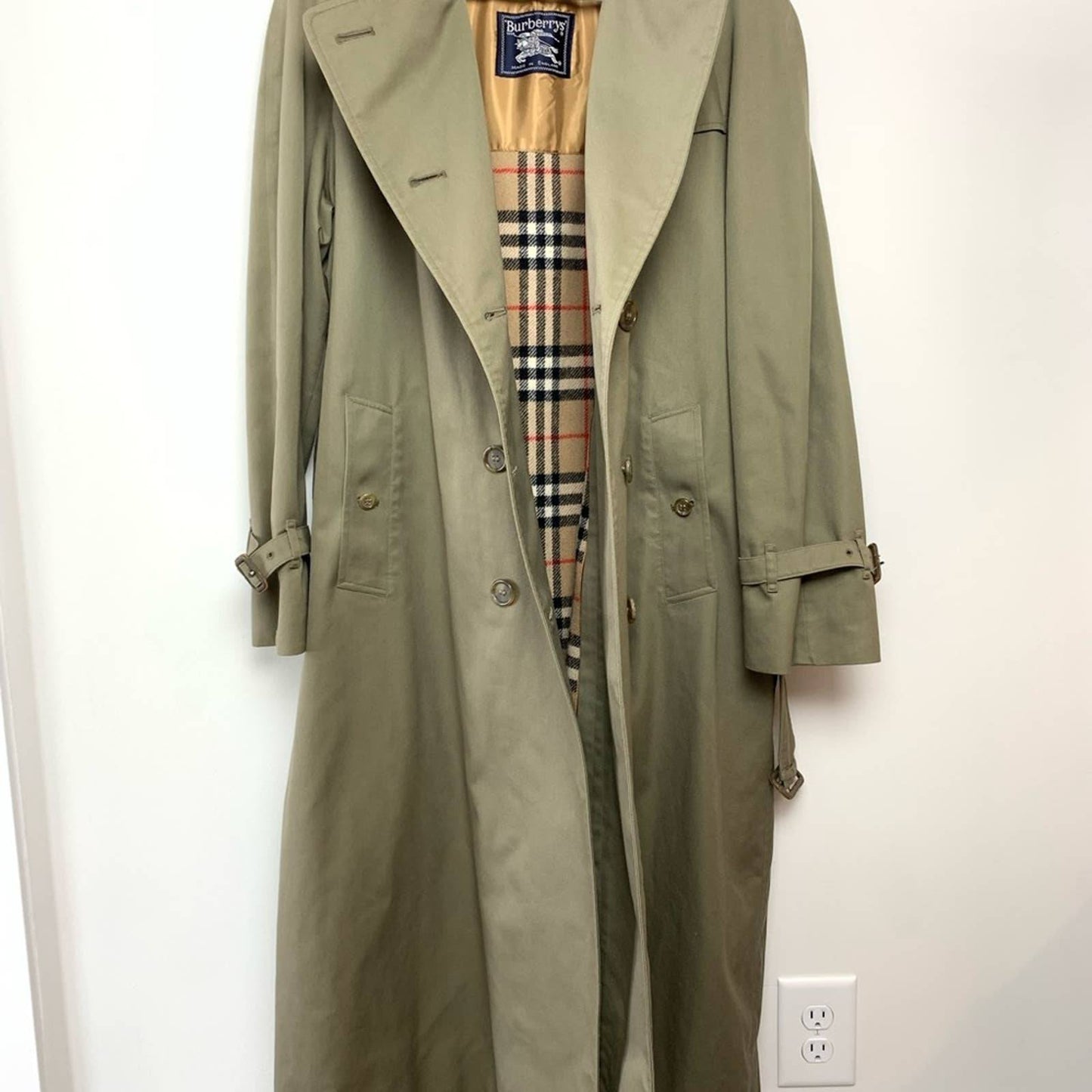 Vintage Burberry Trench Coat Nova Check 14L Long Burberrys Wool Cotton Plaid