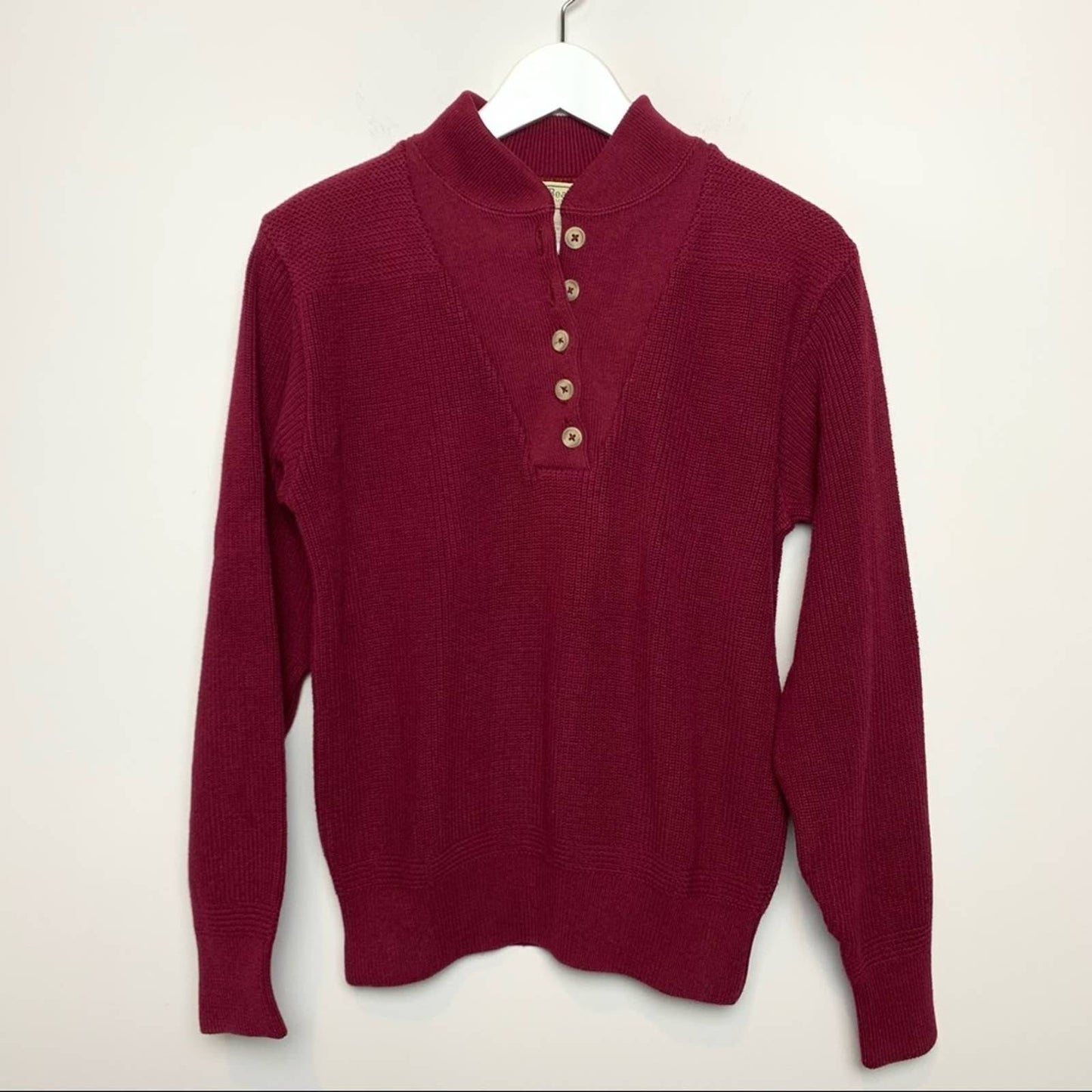 80s L.L. Bean Maroon Sweater Button Down Bib Pullover Crewneck 90s Medium