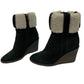 Yves Saint Laurent YSL Wedge Heel Aspen Suede Black Boots Shearling Fur 37.5