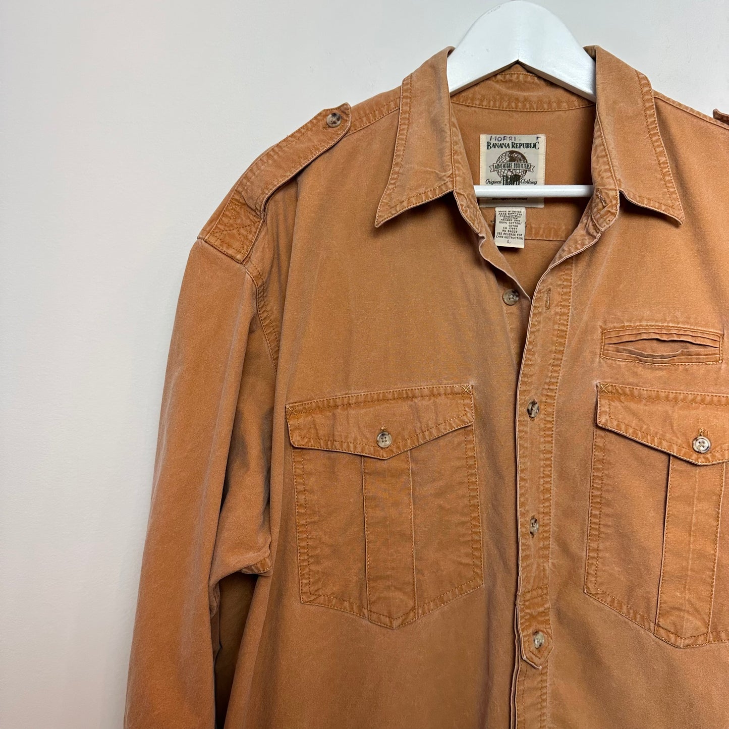 Vintage 90s Banana Republic Work Shirt Long Sleeve Button Down Shacket Orange Large