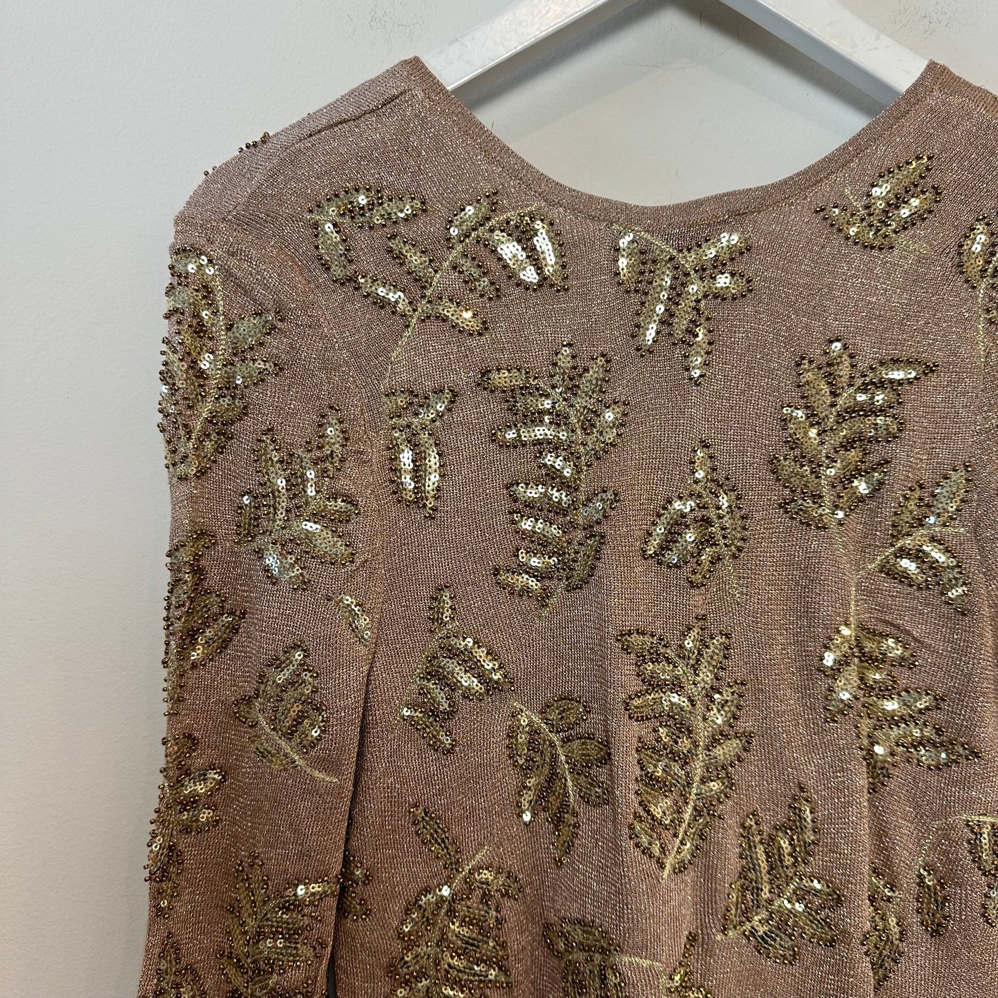 Zara Limited Edition Knit Mini Dress Gold Sequin Long Sleeve Knit Small