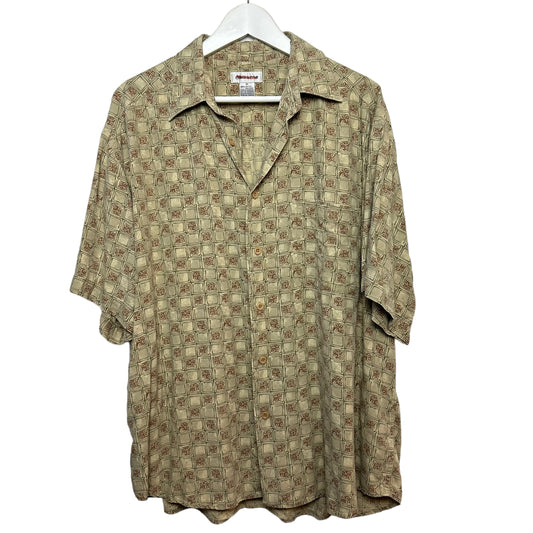 Vintage Liz Claiborne Geometric Patterned Short Sleeve Button Up Shirt Rayon XL