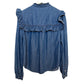 Veronica Beard Tes Chambray Button Down Top Denim Jean Blue Ruffle Western 4