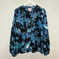 Banjanan Ella Shirt Woden Hedgerow Floral Bird Blouse Long Sleeve Blue Medium