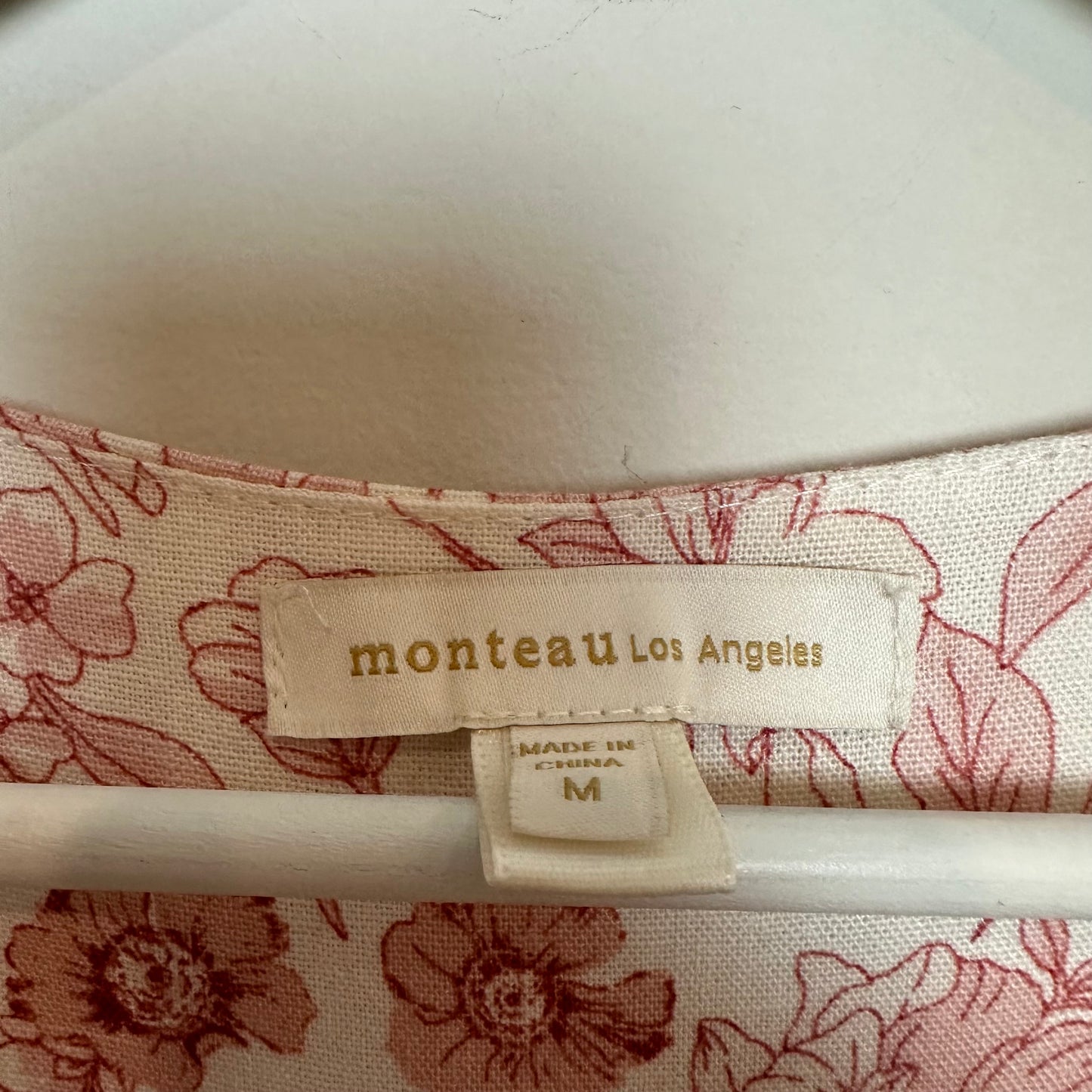 Monteau Linen Blend Midi Dress Red Cream Floral Medium