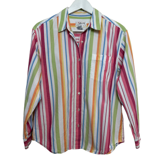 Vintage 90s Talbots Colorful Striped Button Up Collared Shirt Cotton Medium Petite
