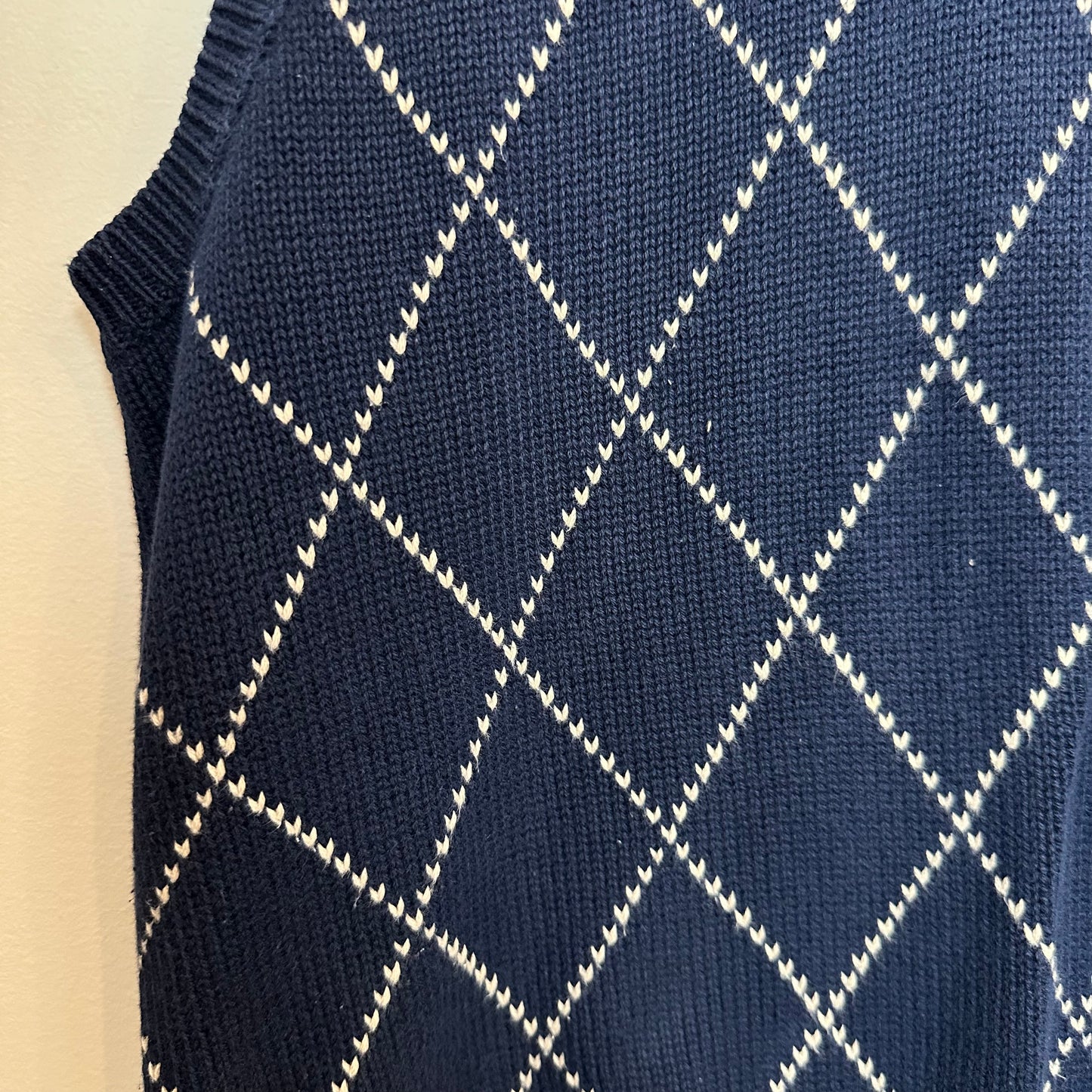 Vintage Land's End Sweater Vest Navy Blue White Cotton Medium