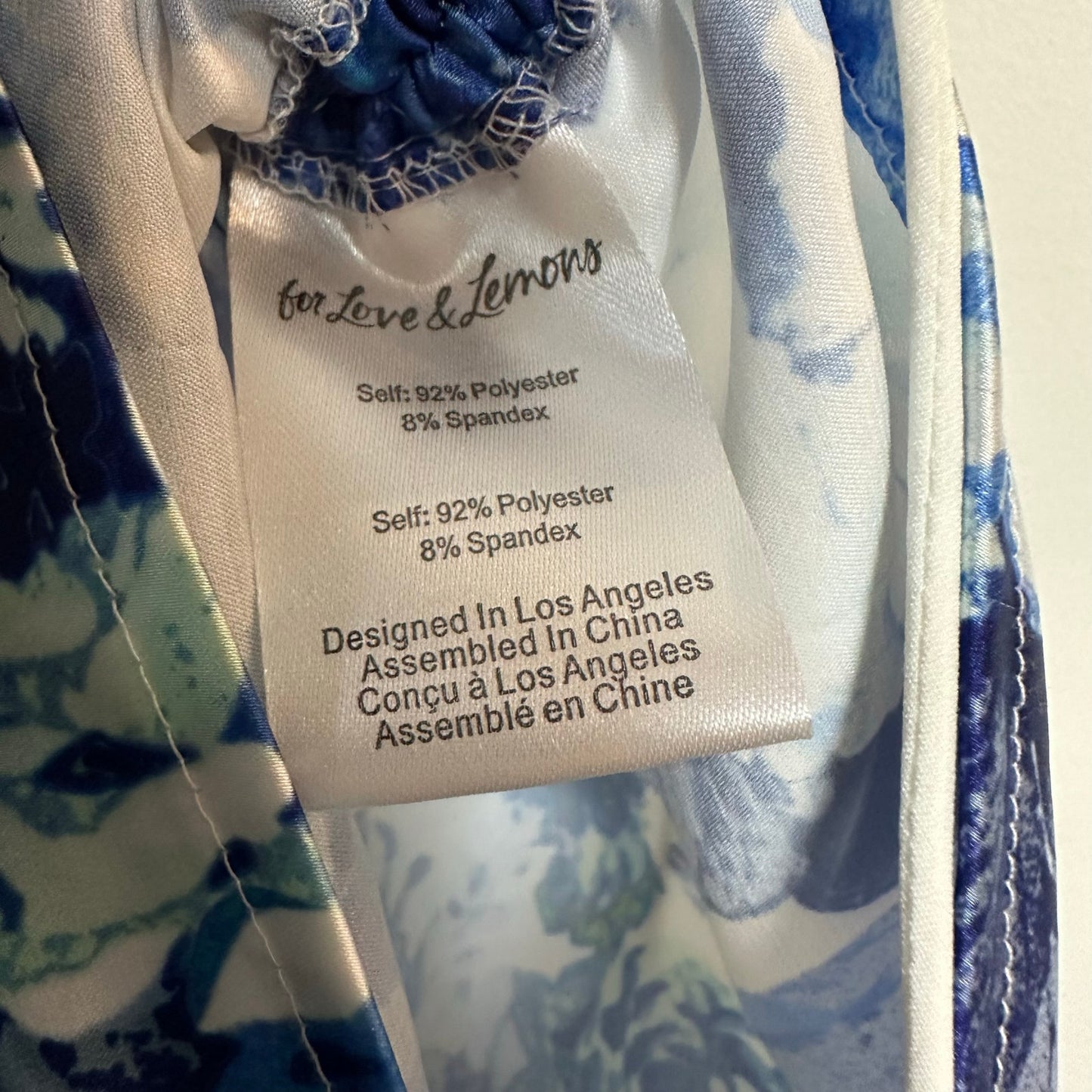 NWT For Love & Lemons Hyacinth Drawstring Mini Dress Blue White Floral XS