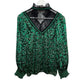 Alice + Olivia Clarice Illusion Yoke Blouse Green Black High Neck Floral Small