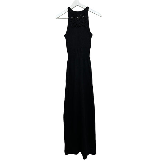 Vintage 70s Knit Maxi Dress High Neck Halter Crochet Wool Blend