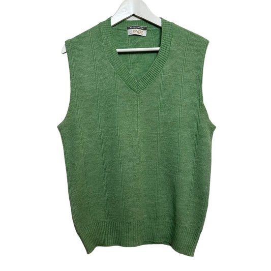 Vintage Revere Sweater Vest Light Green Knit V Neck Large