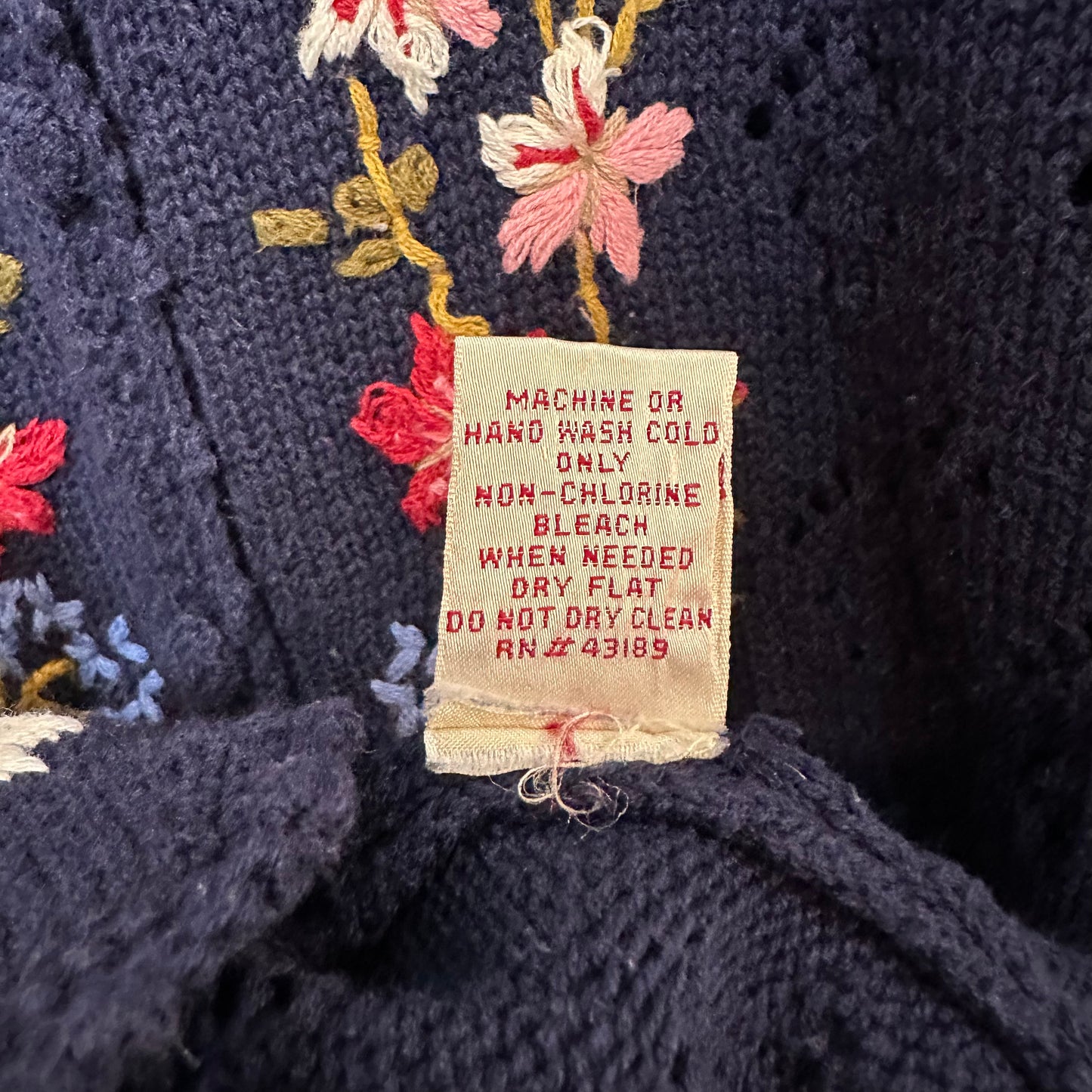 Vintage 90s Susan Bristol Navy Blue Cardigan Sweater Embroidered Flowers Medium