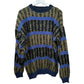 Vintage 90s Zeppelin Chunky Knit Grandpa Sweater Geometric Green Blue Large