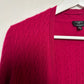 Talbots Cashmere Cardigan Sweater Cable Knit Open Front Raspberry Medium Petite