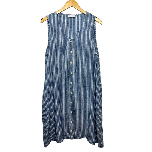 CP Shades Blue and White Striped Linen Midi Shirtdress Sleeveless Large