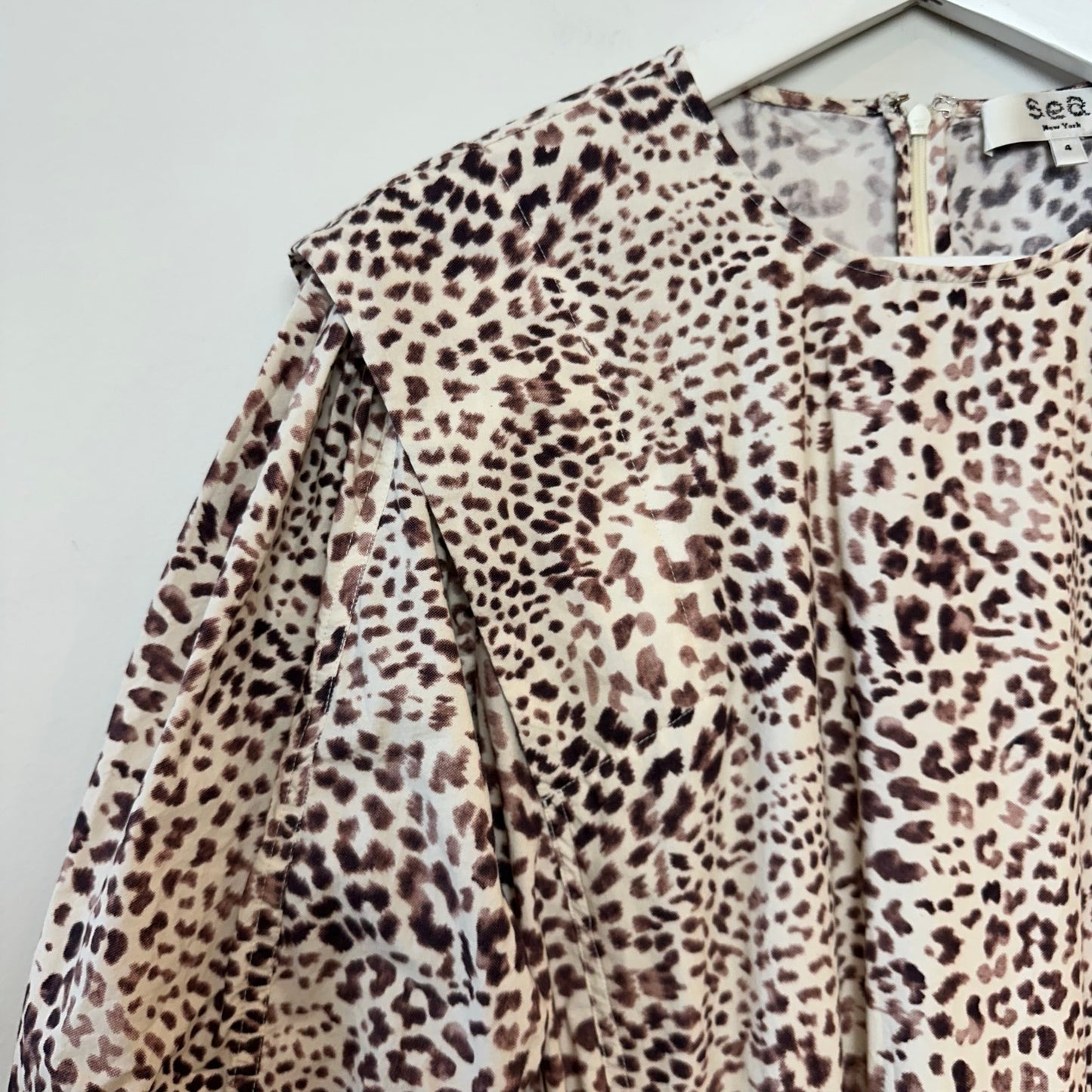 Sea New York Calla Belted Tunic Dress Mini Cheetah Leopard Long Sleeve Brown 4