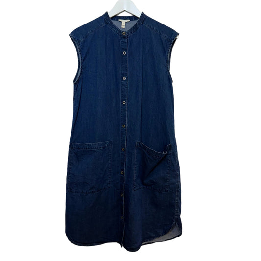 Eileen Fisher Mandarin Collar Denim Dress Chambray Sleeveless Blue Small