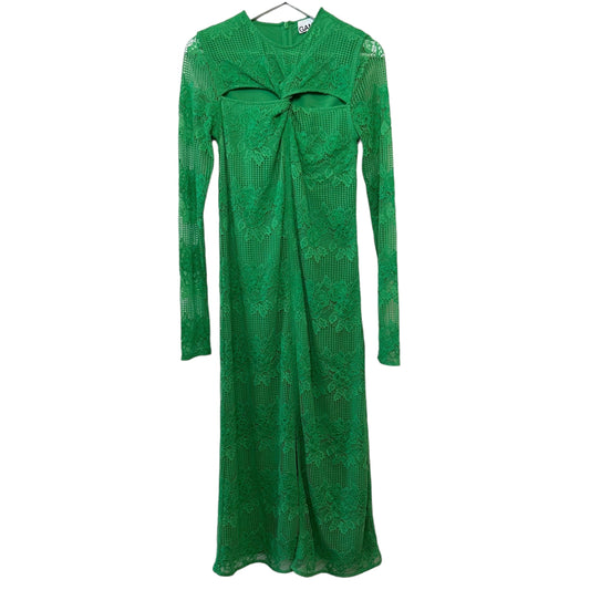 GANNI Green Cutout Twisted Lace Midi Dress Long Sleeve 36