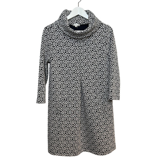 Tyler Boe Greek Key Navy Kim Dress Cowl Neck 3/4 Length Sleeves Knit Small