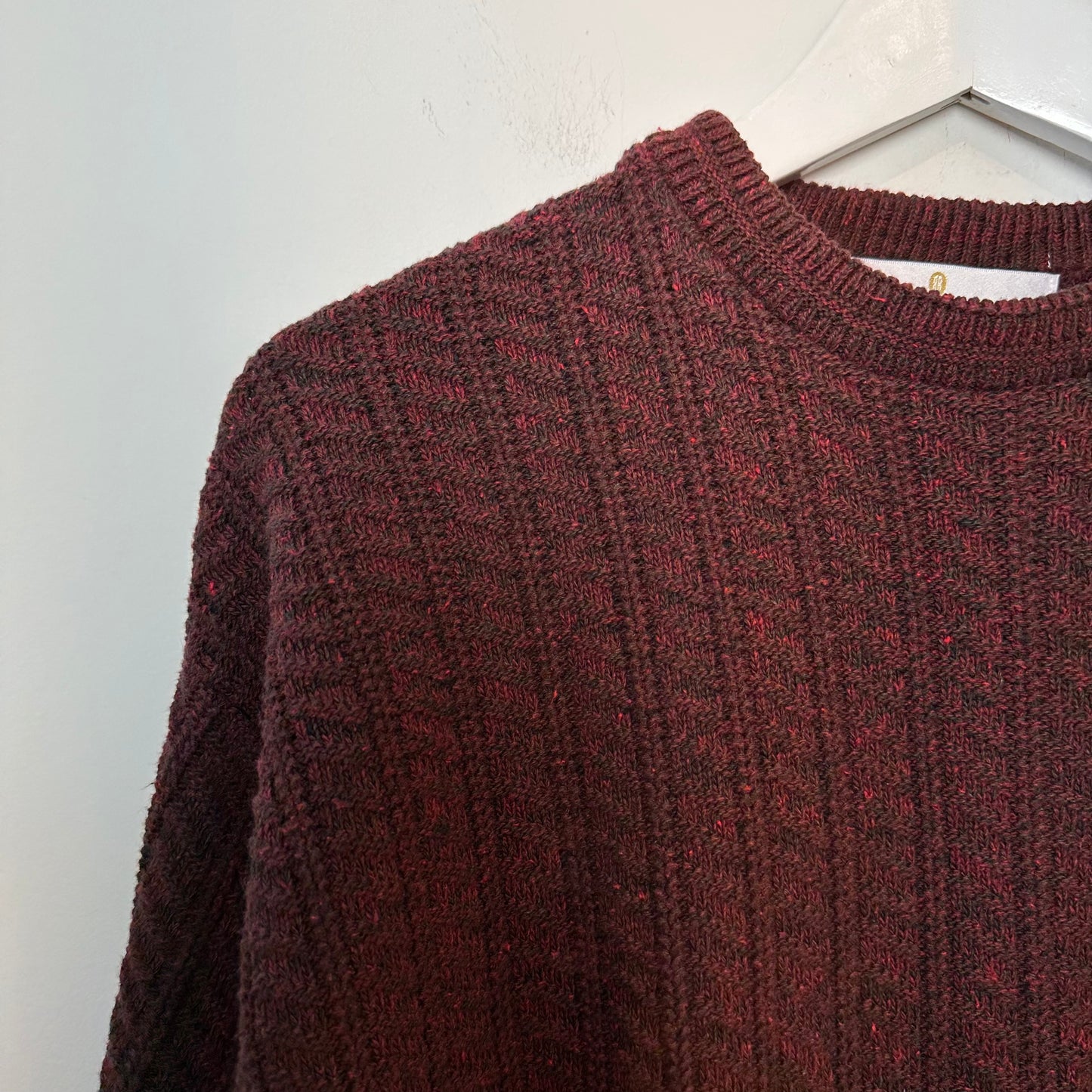 Vintage 90s Bill Blass Red Burgundy Chunky Knit Grandpa Sweater Made in the USA Medium
