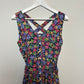 Vintage 80s 90s Erika Floral Midi Dress Cross Back Button Front Rayon Large