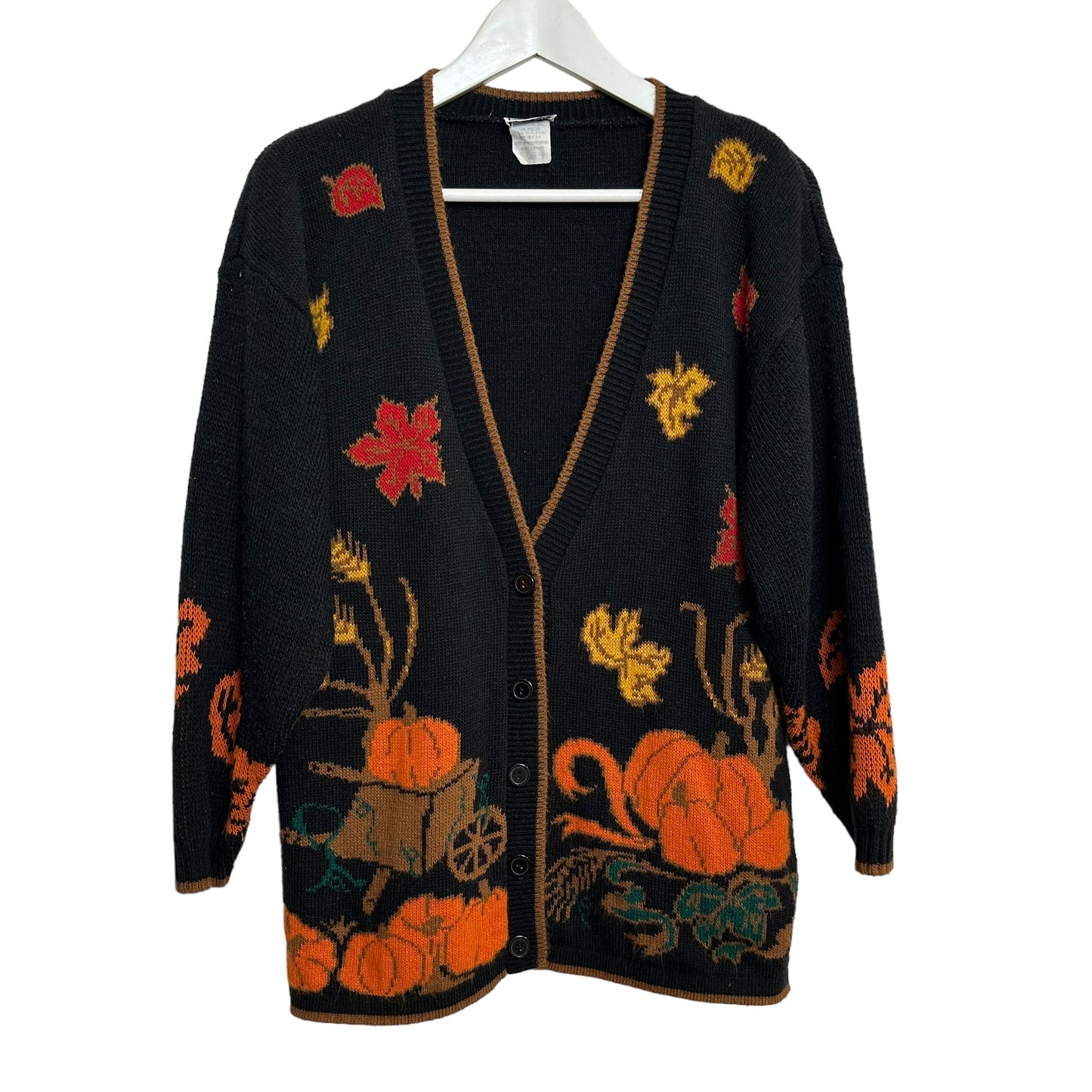 Vintage 90s Basic Editions Pumpkin Cardigan Sweater Fall Harvest Medium