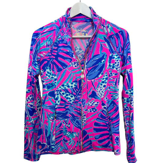 Lilly Pulitzer Luxletic Serena Jacket Pink Blue Palm Floral Print XS