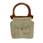 Vintage 70s Macrame Purse Wooden Top Handle Bag