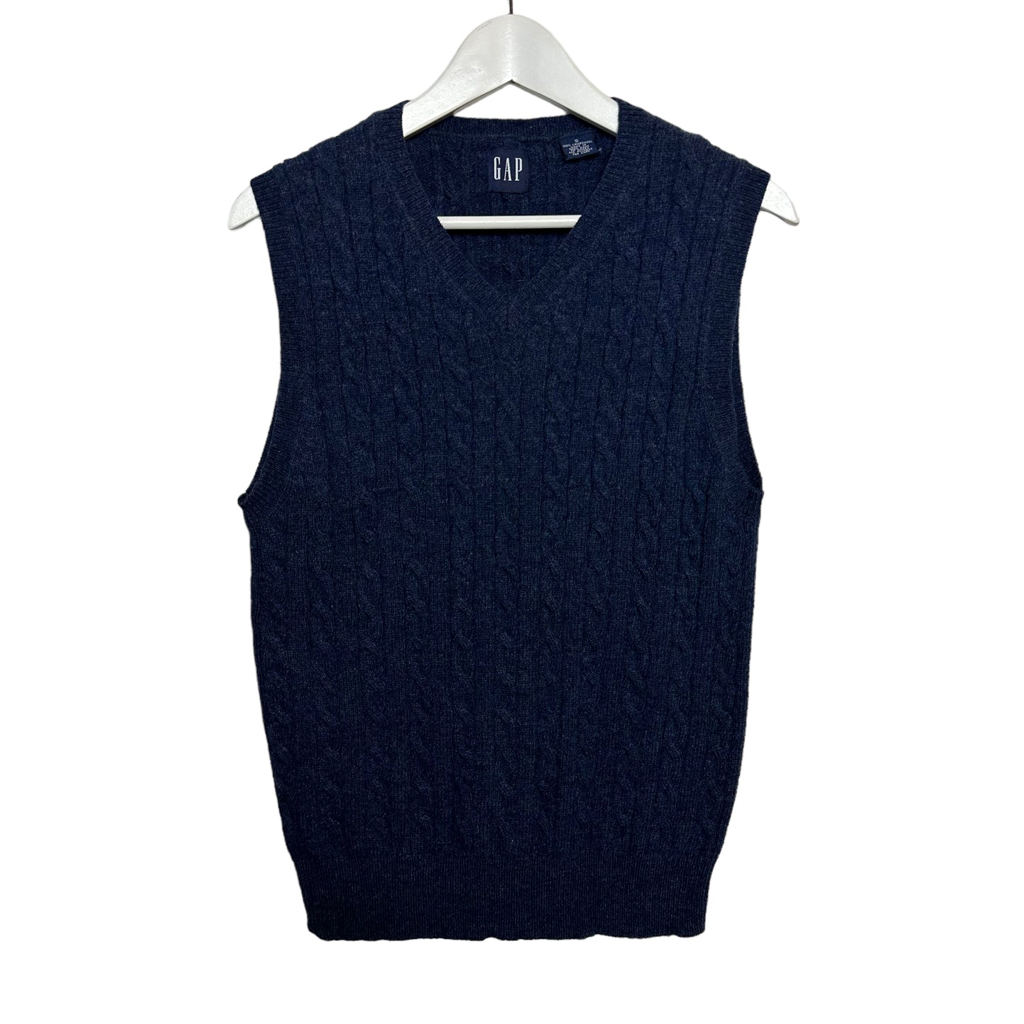 Vintage 90s Gap Cable Knit Sweater Vest Navy Blue 100% Lambswool Small