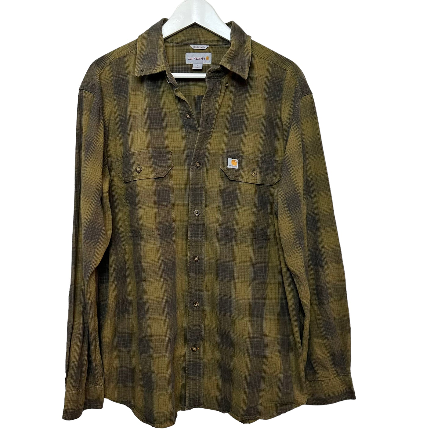 Carhartt Relaxed Fit Green Plaid Long Sleeve Button Down Shirt Large