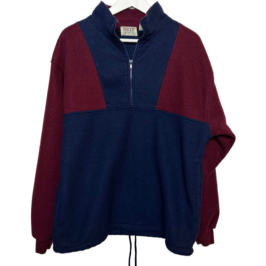 Vintage 90s SKYR Fleece Pullover Half Zip Sweater Color Block Blue Maroon Medium