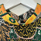 Vintage 60s 70s City Scene Maxi Dress Abstract Floral Boho Long Sleeve Medium