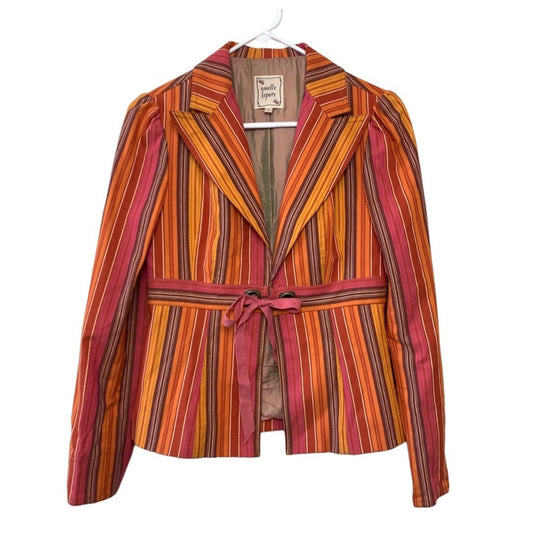Vintage Nanette Lepore Blazer Pink Orange Striped Suit Jacket Tie Front Open 6