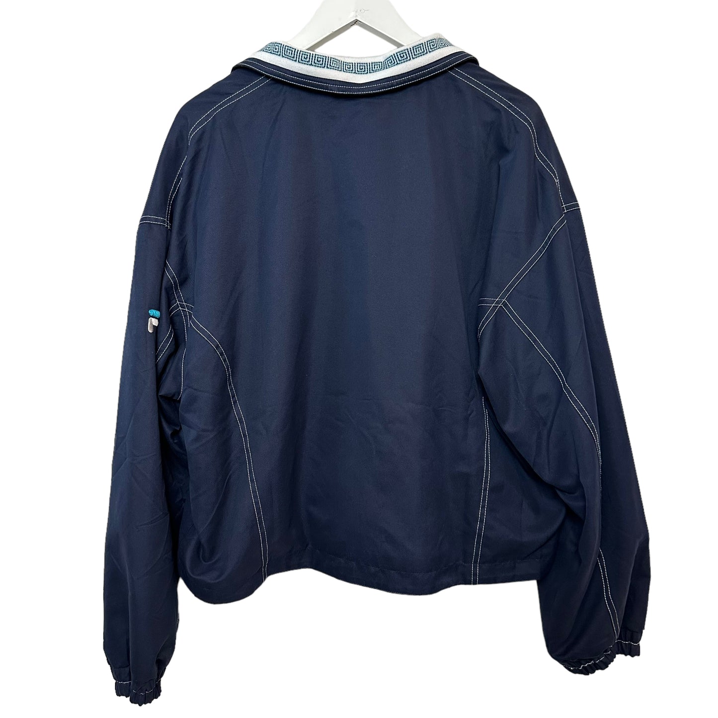 Vintage 90s Fila Jacket Zip Up Wind Breaker Cropped Boxy Navy Blue Collared XL