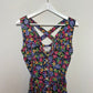 Vintage 80s 90s Erika Floral Midi Dress Cross Back Button Front Rayon Large