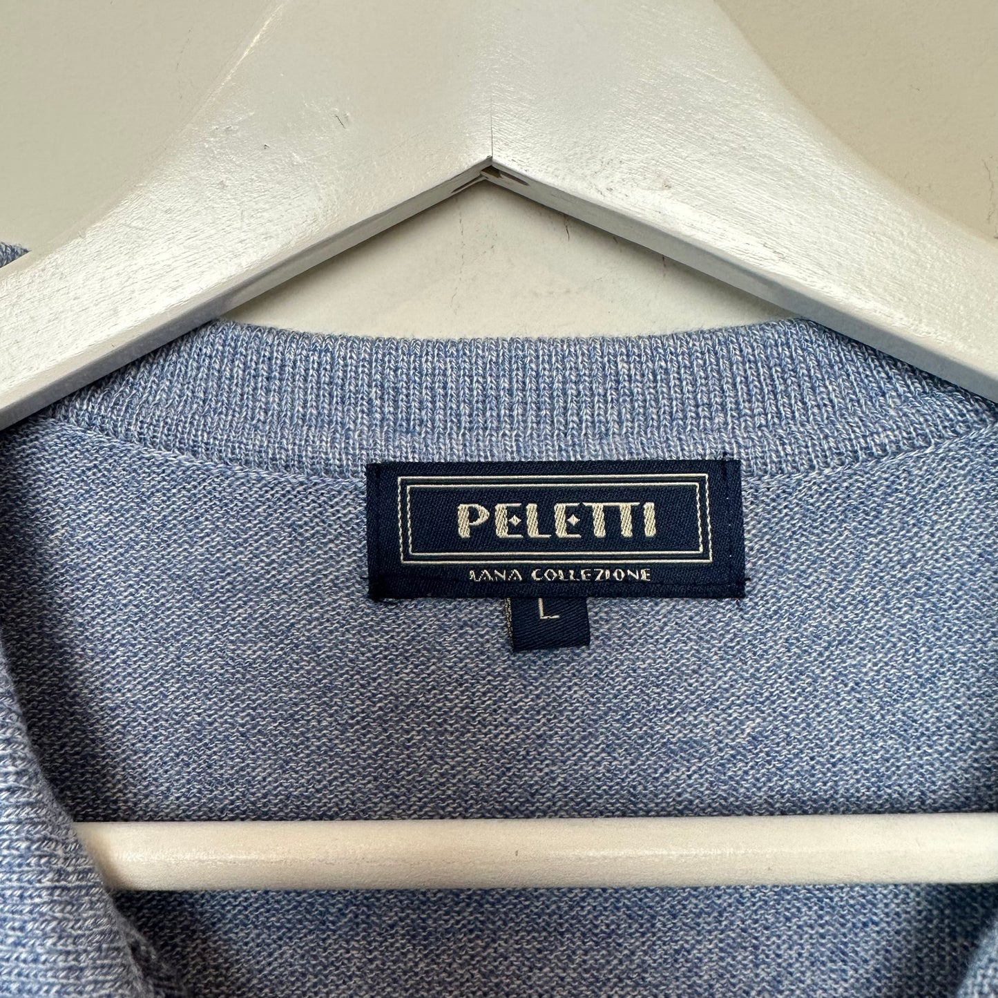 Retro Style Sweater Polo Peletti Blue Patterned Collared Polo Knit Large