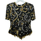 Vintage 80s Laurence Kazar Silk Sequin Blouse Evening Top Black Gold Medium