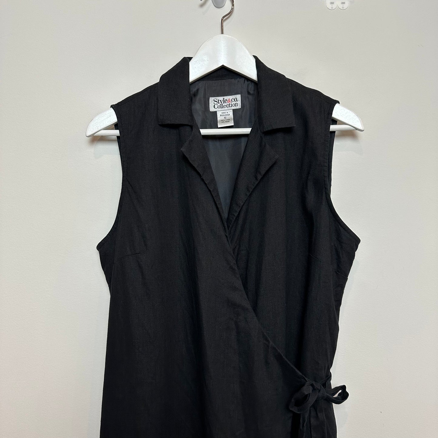 Vintage Style & Co Black Linen Wrap Dress Maxi Collared 12