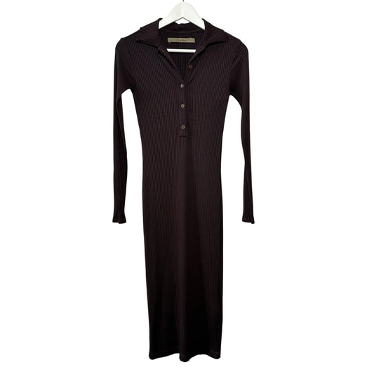 Enza Costa Ribbed Knit Polo DressCollared Mini Long Sleeve Brown Bodycon XS