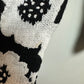 Vintage 90s Talbots Black and White Floral Color Block Cardigan Sweater Hand Knit Medium